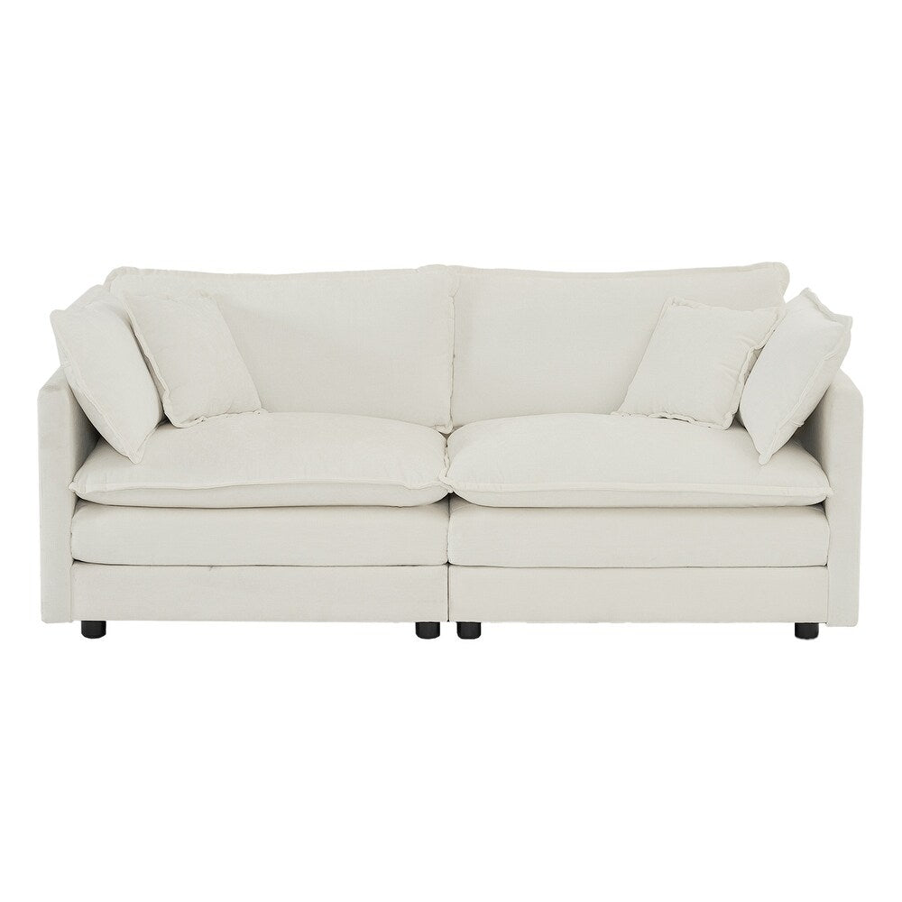 White Modern Fabric Double Sofa with 4 Pillows (Not Applicable inches)