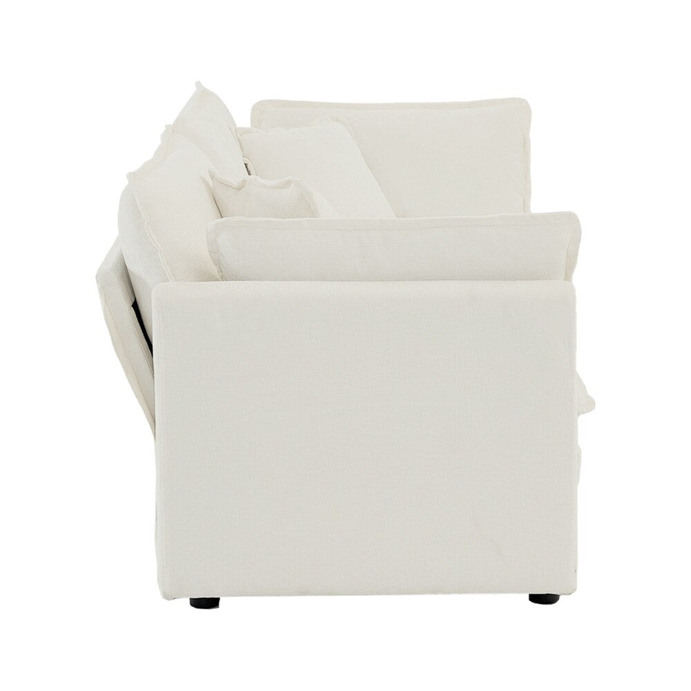 White Modern Fabric Double Sofa with 4 Pillows (Not Applicable inches)