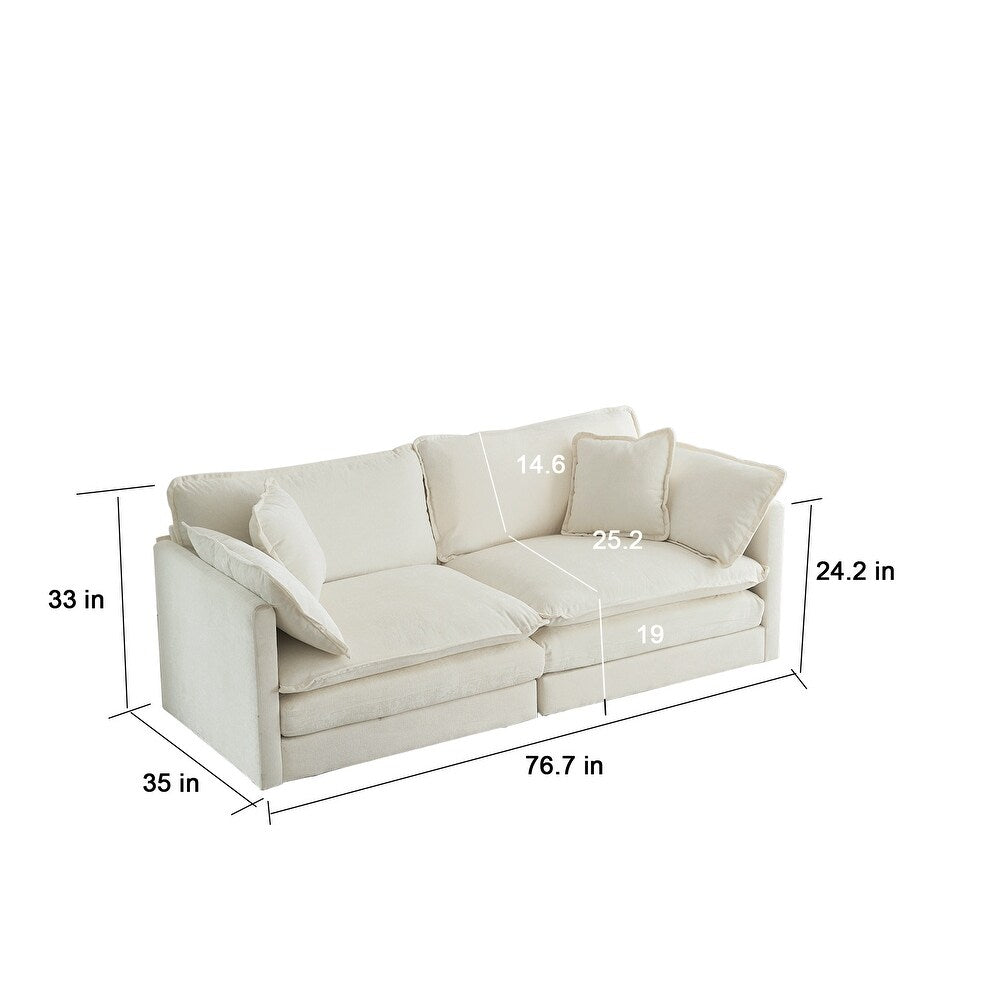 White Modern Fabric Double Sofa with 4 Pillows (Not Applicable inches)