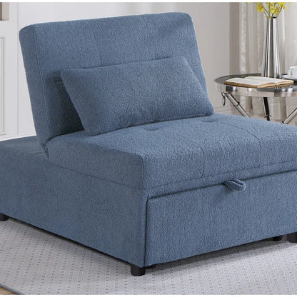 Blue Gray Contemporary Sleeper Sofa Chair with Plush Tufted Seat (32x44x34 inches)