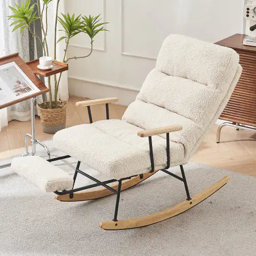 Beige Modern Teddy Gliding Rocking Chair with High Back, Retractable Footrest, and Adjustable Back Angle (26.00 x 38.20 x 40.10 inches)