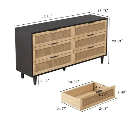 Black Rattan Drawer Lockers with White Drawer Slide Rails (51.18 inches)