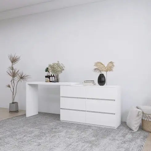 White Extended Desktop with 6 Drawers (45.30 inches)