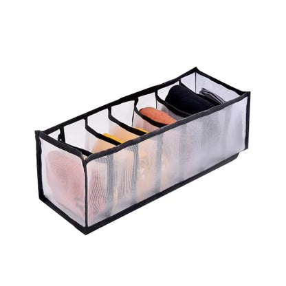 Gray or White 7-Grid Foldable Drawer Organizer with Durable Nylon Mesh (Various Sizes)