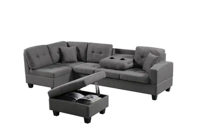 Grey Left Fabric Sofa with Ottoman (104.724 inches)