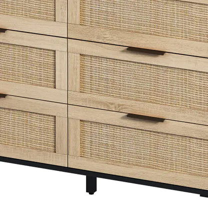 Black 6-Drawers Rattan Storage Cabinet with Particle Board (43.31 inches)