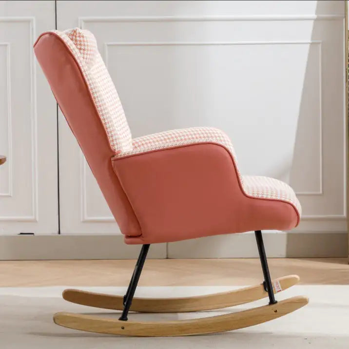 Pink Rocking Chair with Soft Houndstooth Fabric (35.5 inches)