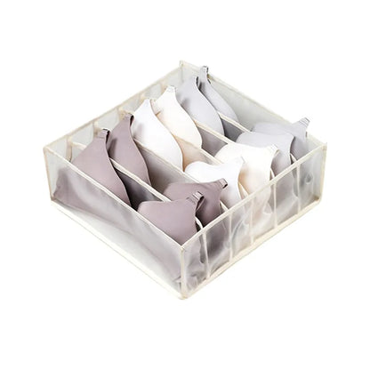 Gray or White 7-Grid Foldable Drawer Organizer with Durable Nylon Mesh (Various Sizes)