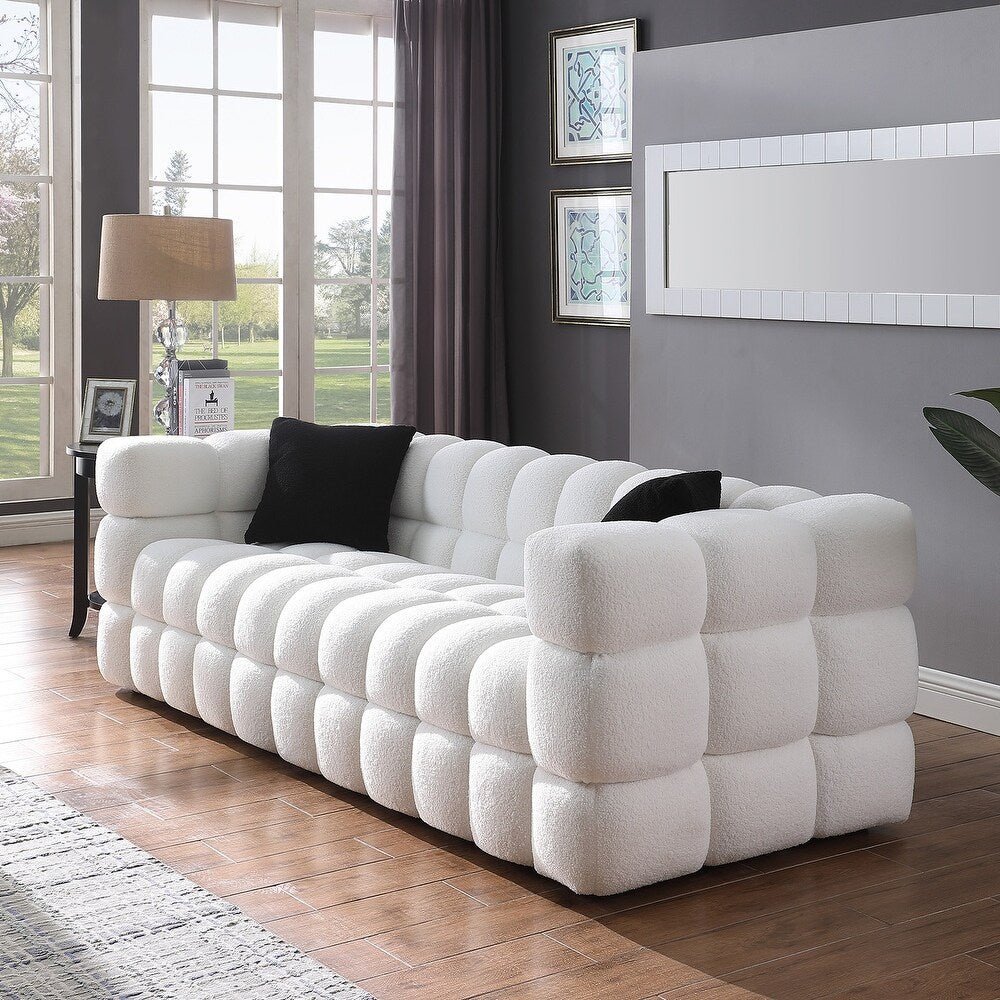 White Boucle Sofa with Human Body Structure (84.3 inches)