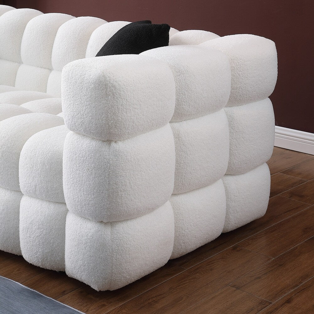 White Boucle Sofa with Human Body Structure (84.3 inches)