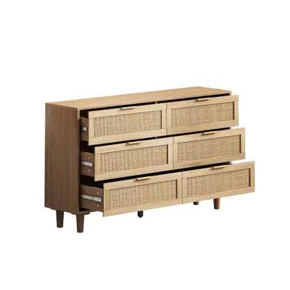 Natural 6-Drawers Rattan Storage Cabinet with Particle Board (51.18 inches)