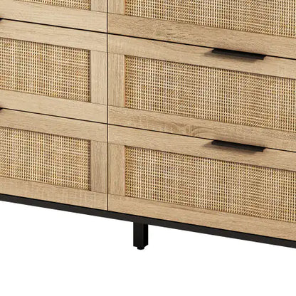 Black 6-Drawers Rattan Storage Cabinet with Particle Board (51.18 inches)