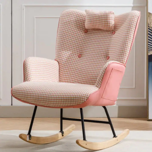 Pink Rocking Chair with Soft Houndstooth Fabric (35.5 inches)