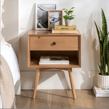 Caramel Mid-Century Modern Nightstand with Single-Drawer (20 inches)