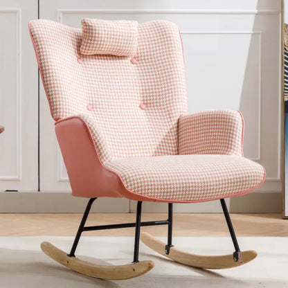 Pink Rocking Chair with Soft Houndstooth Fabric (35.5 inches)