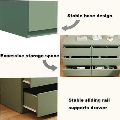 Green Large 6-drawer Cabinet Dressing Table with Extra Deep Drawers