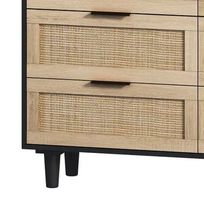 Black 6-Drawers Rattan Storage Cabinet with Particle Board (43.31 inches)