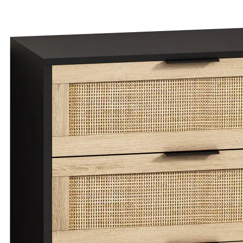 Black 6-Drawers Rattan Storage Cabinet with Particle Board (51.18 inches)