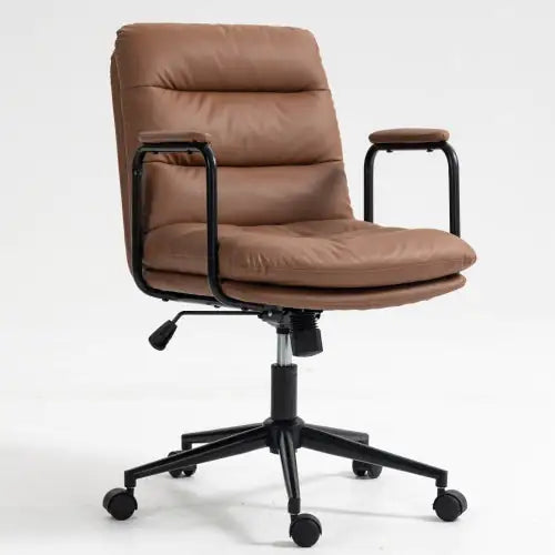 Brown Office Chair with Wheels and Arms (Medium)