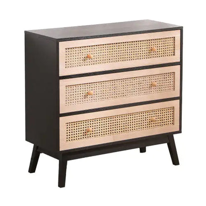 Natural+Black 3-Drawers Rattan Storage Cabinet with Drawers Included (31.5 inches)