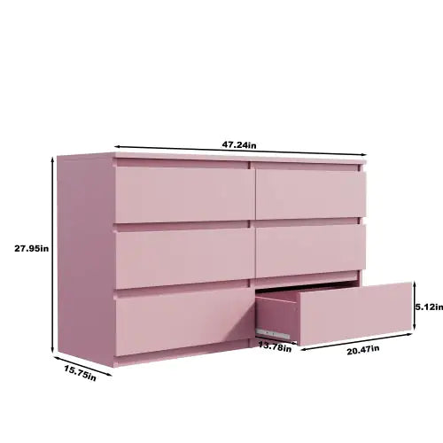 Pink Large 6 Drawers Chest of Drawer Dressers Table with Extra Deep Drawers (Assembled Length in inches)