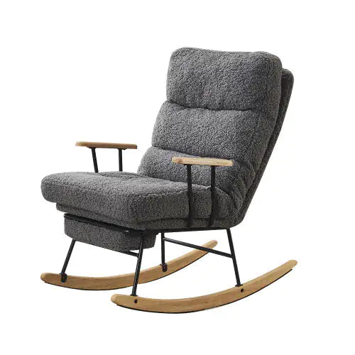 Gray Modern Teddy Gliding Rocking Chair with High Back, Retractable Footrest, and Adjustable Back Angle (26.00 x 38.20 x 40.10 inches)