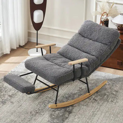 Gray Modern Teddy Gliding Rocking Chair with High Back, Retractable Footrest, and Adjustable Back Angle (26.00 x 38.20 x 40.10 inches)