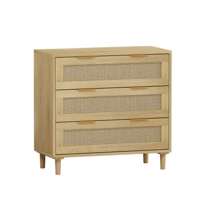 Oak 3 Drawers Rattan Locker with Medium Density Fiberboard (Set of 2)