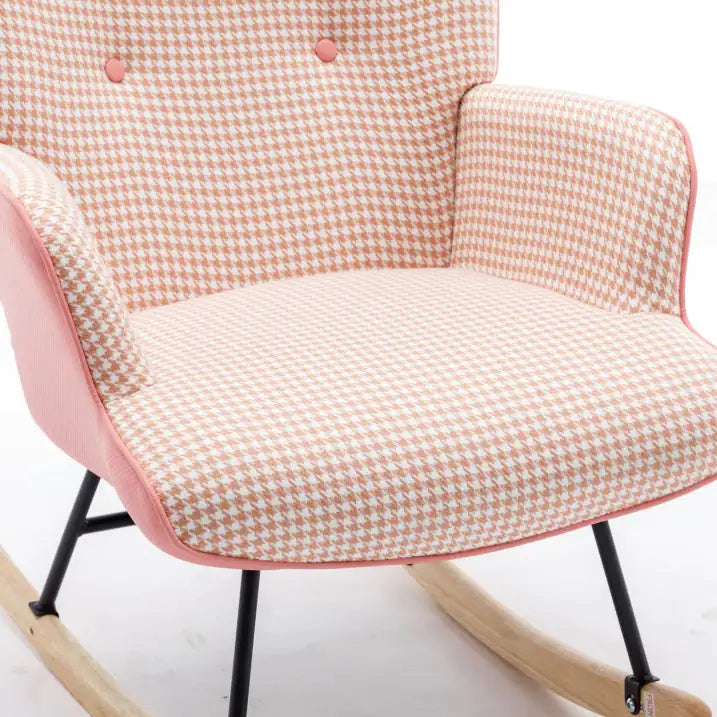 Pink Rocking Chair with Soft Houndstooth Fabric (35.5 inches)