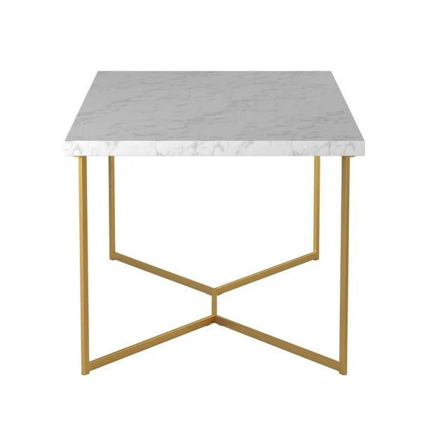 White+Gold Modern Glam Metal and Faux Marble Coffee Table with Faux White Marble/Gold (42.00 inches)