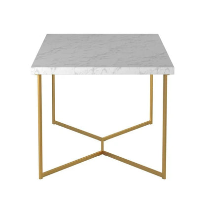 White+Gold Modern Glam Metal and Faux Marble Coffee Table with Faux White Marble/Gold (42.00 inches)