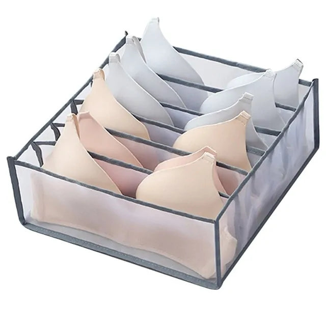 Gray or White 7-Grid Foldable Drawer Organizer with Durable Nylon Mesh (Various Sizes)