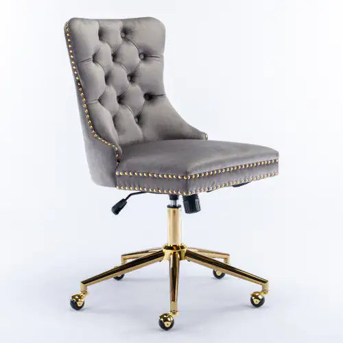 Grey Home Office Chair with Tufted Velvet Buttons