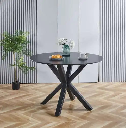 Matte Black Dining Table with Round MDF Table Top (42.12 inches)