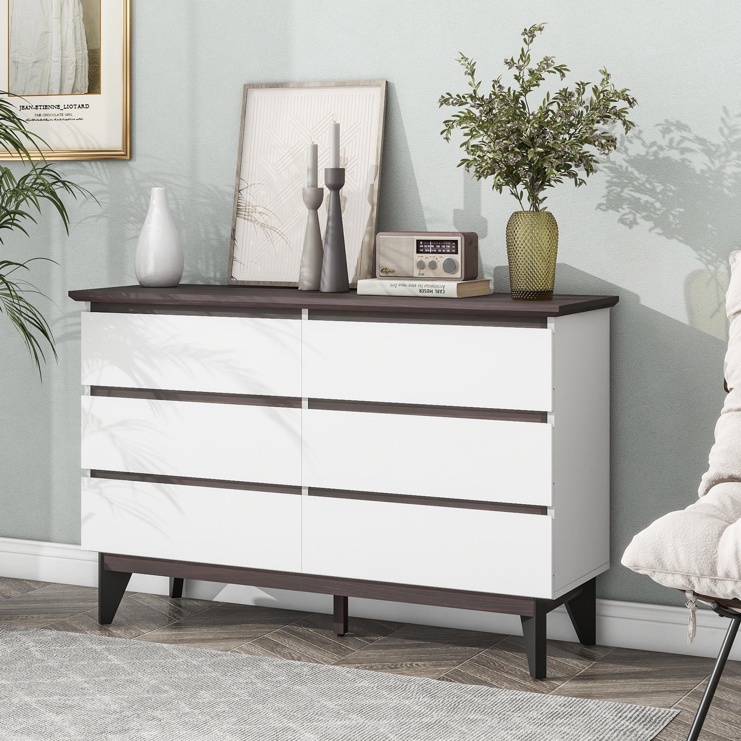 White Particle Board Cabinet with 6 Drawers (47.2 inches)