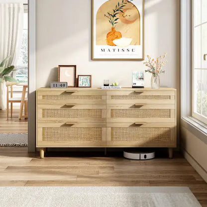 Natural Rattan Dresser with Metal Handle & Wood Legs (59.06 inches)