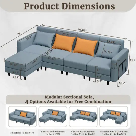 LIGHT GREY Combination Sofa with Modular Design (104.31 inches)