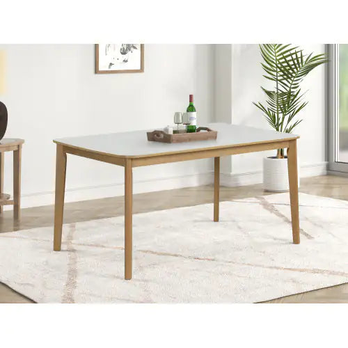 Opalescent white, white + light oak Set of 6 dining table with light oak high-gloss white top (60 inches)