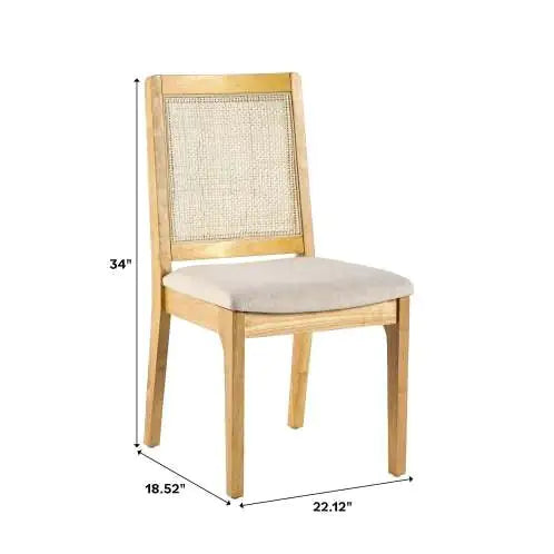 Natural Modern Solid Wood Dining Chair with Rattan Inset Back (Set of 2)