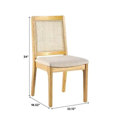 Natural Modern Solid Wood Dining Chair with Rattan Inset Back (Set of 2)