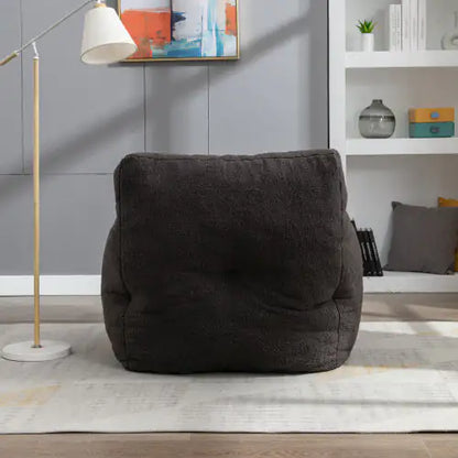 Dark Gray Soft Teddy Tufted Foam Bean Bag Chair with Memory Foam (39.37 inches)