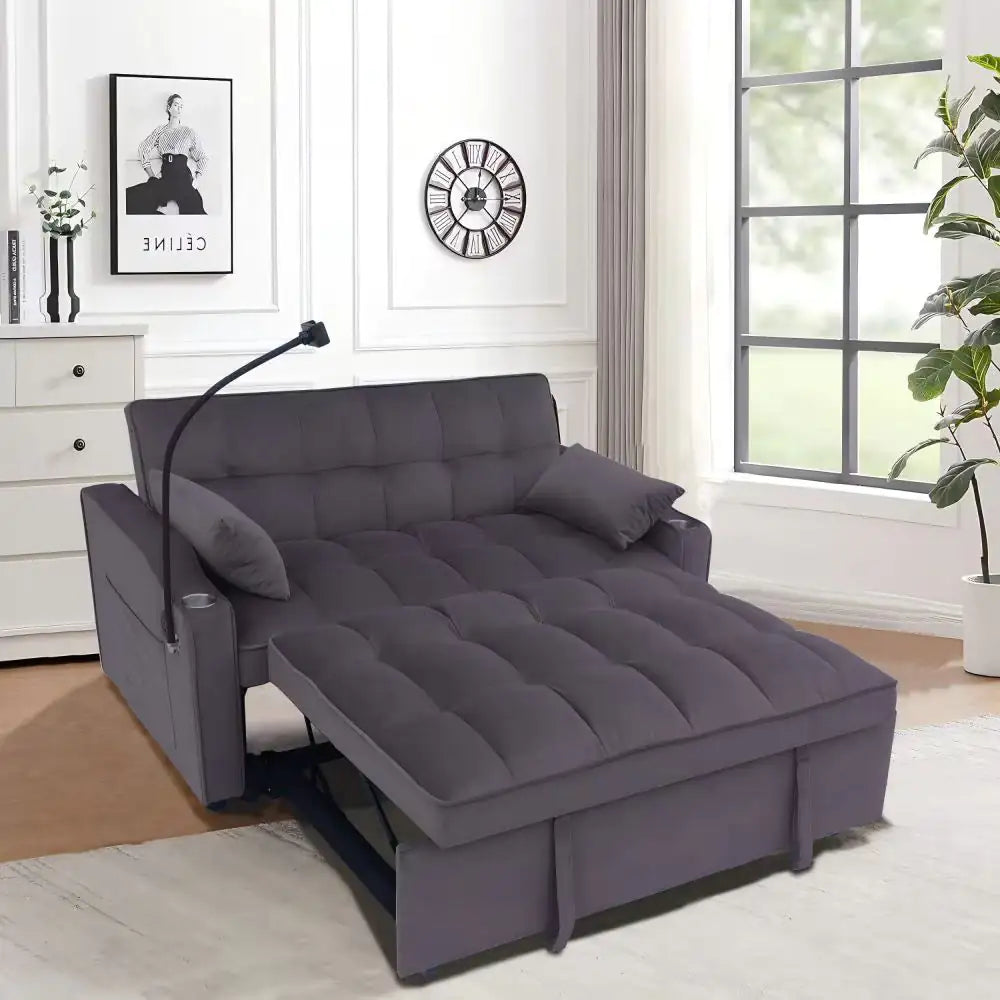 Dark Gray Velvet Two-seater Sofa with Pullout Bed (70.2 inches)