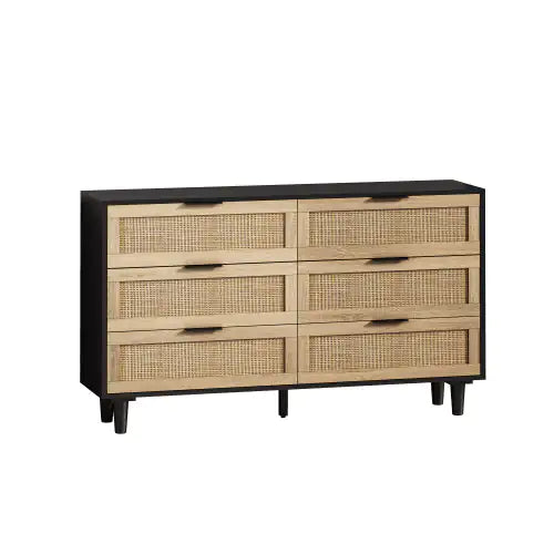 Black 6-Drawers Rattan Storage Cabinet with Particle Board (51.18 inches)