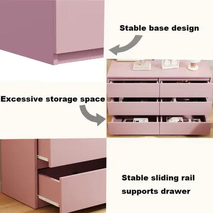 Pink Large 6 Drawers Chest of Drawer Dressers Table with Extra Deep Drawers (Assembled Length in inches)