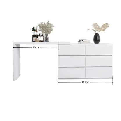 White Extended Desktop with 6 Drawers (45.30 inches)