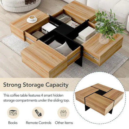 Brown Coffee Table with 4 Hidden Storage Compartments (31.5 inches)