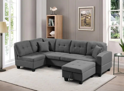 Grey Left Fabric Sofa with Ottoman (104.724 inches)