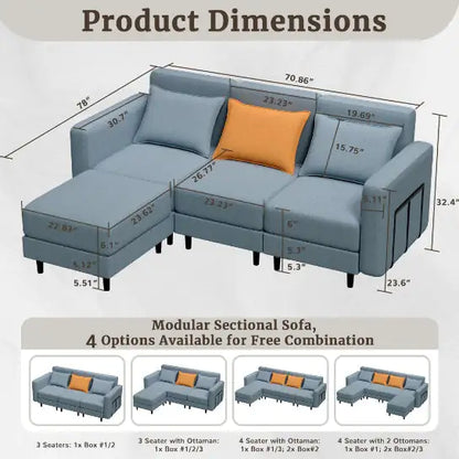 Light Gray Combination Sofa with Modular Design (78 inches)