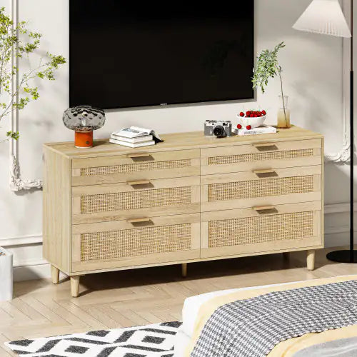 Natural Rattan Dresser with Metal Handle & Wood Legs (59.06 inches)