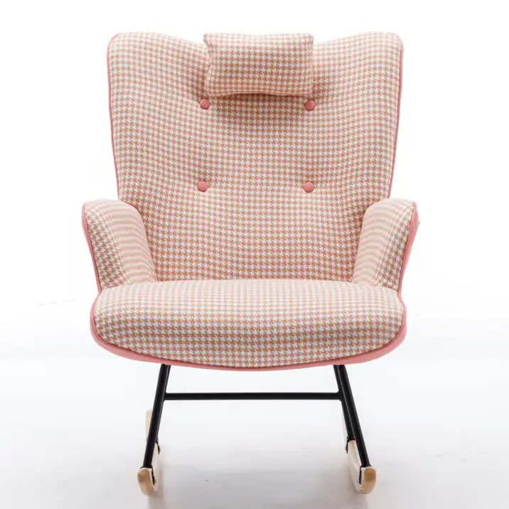 Pink Rocking Chair with Soft Houndstooth Fabric (35.5 inches)